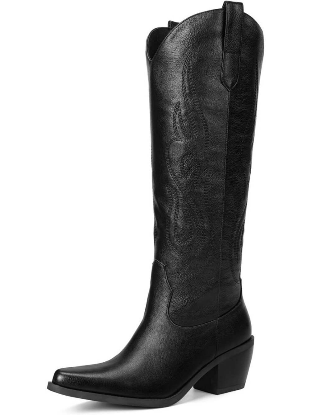 Knee High Wide Calf Cowboy Boots for Women - Retro Chunky Heel Slip-On Fashion